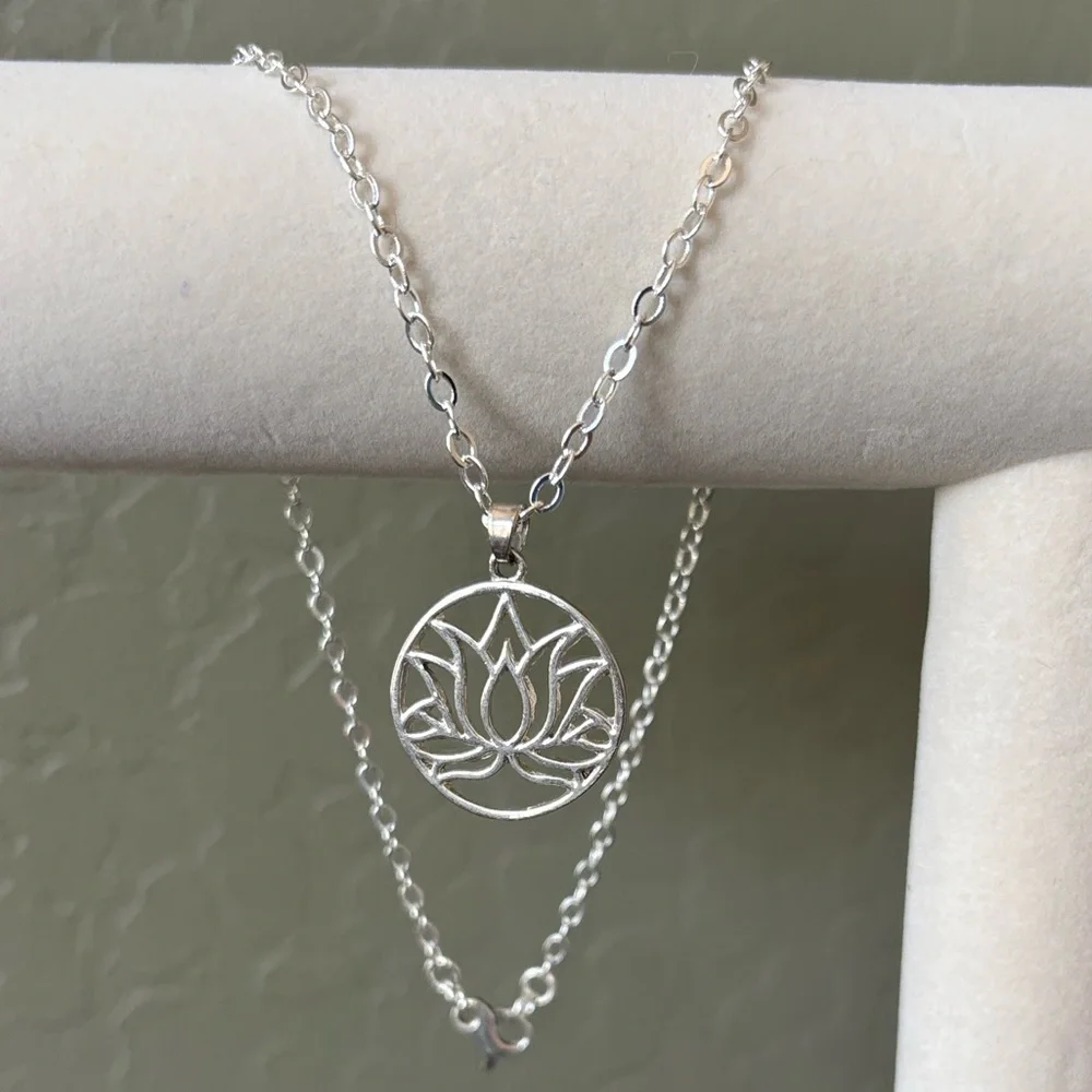 Lotus Silver Toned Necklace 16” NWT
